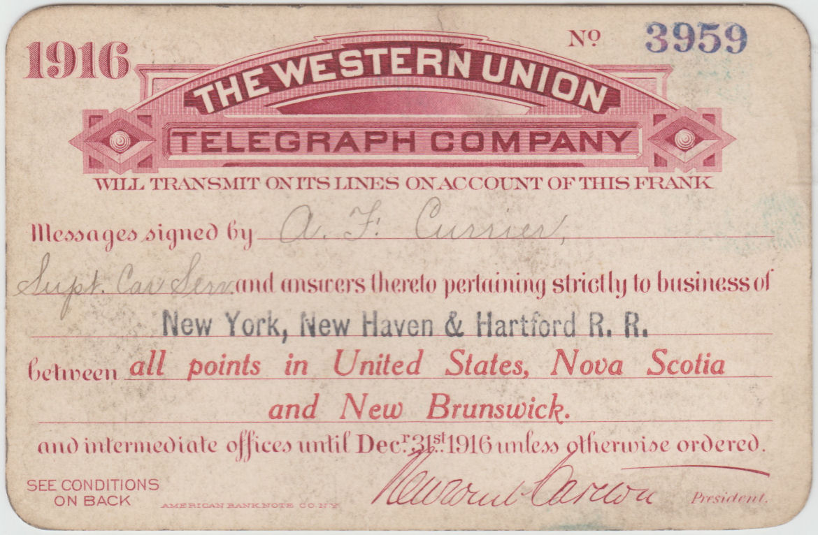 Western Union Business Frank 1916 - front