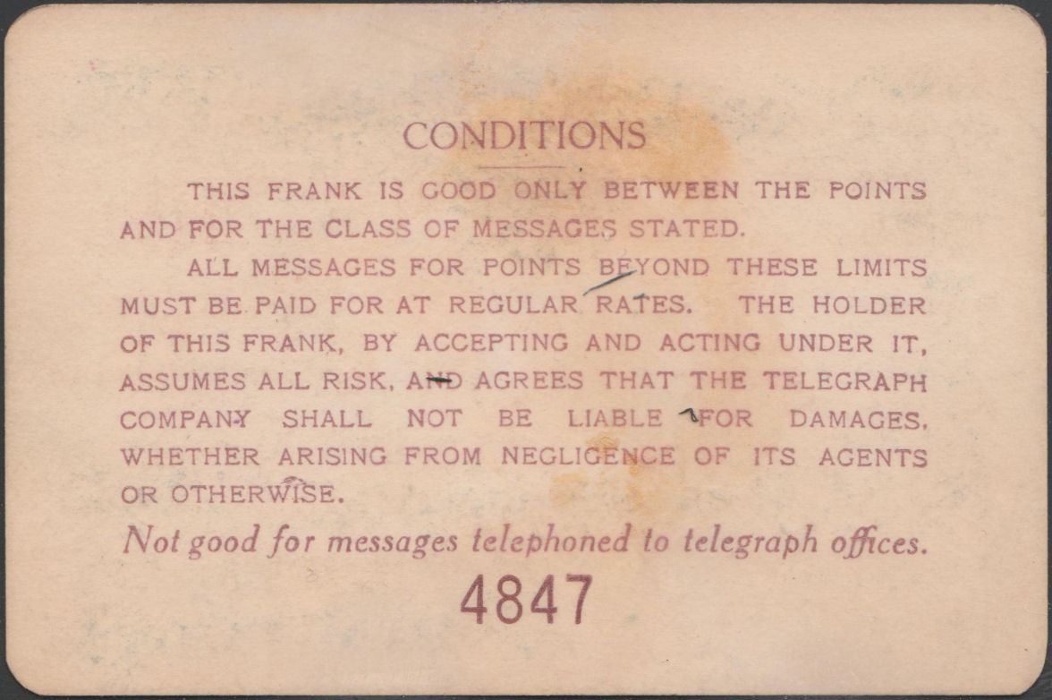 Western Union Business Frank 1918 - back
