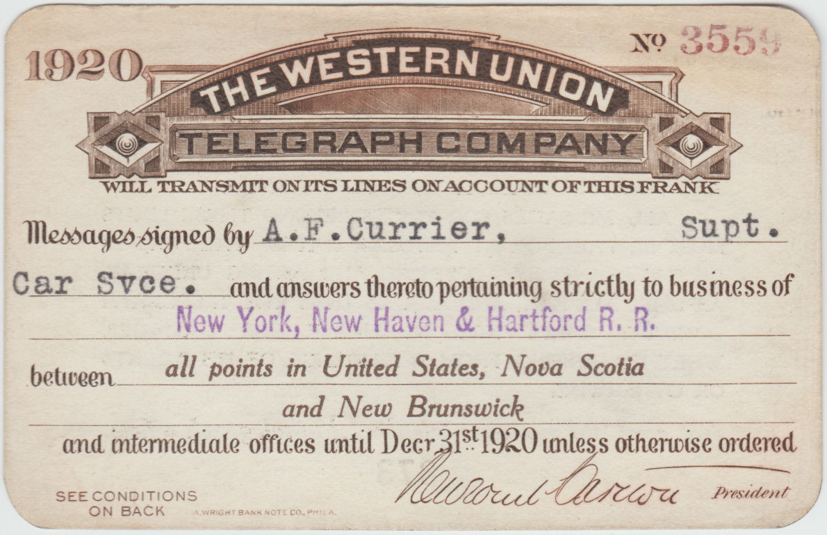 Western Union Business Frank 1920 - front