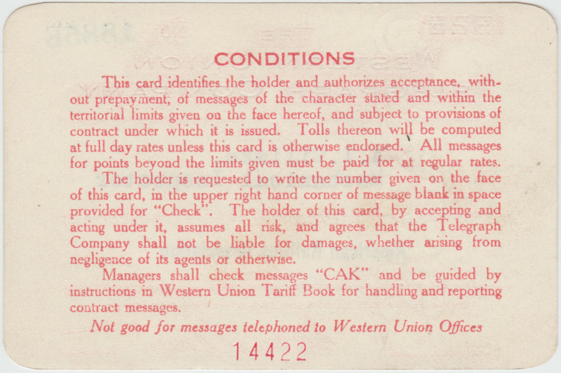 1925 Charge Card - back