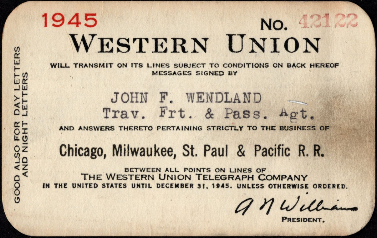 Western Union Charge Card 1945 - endorsed front