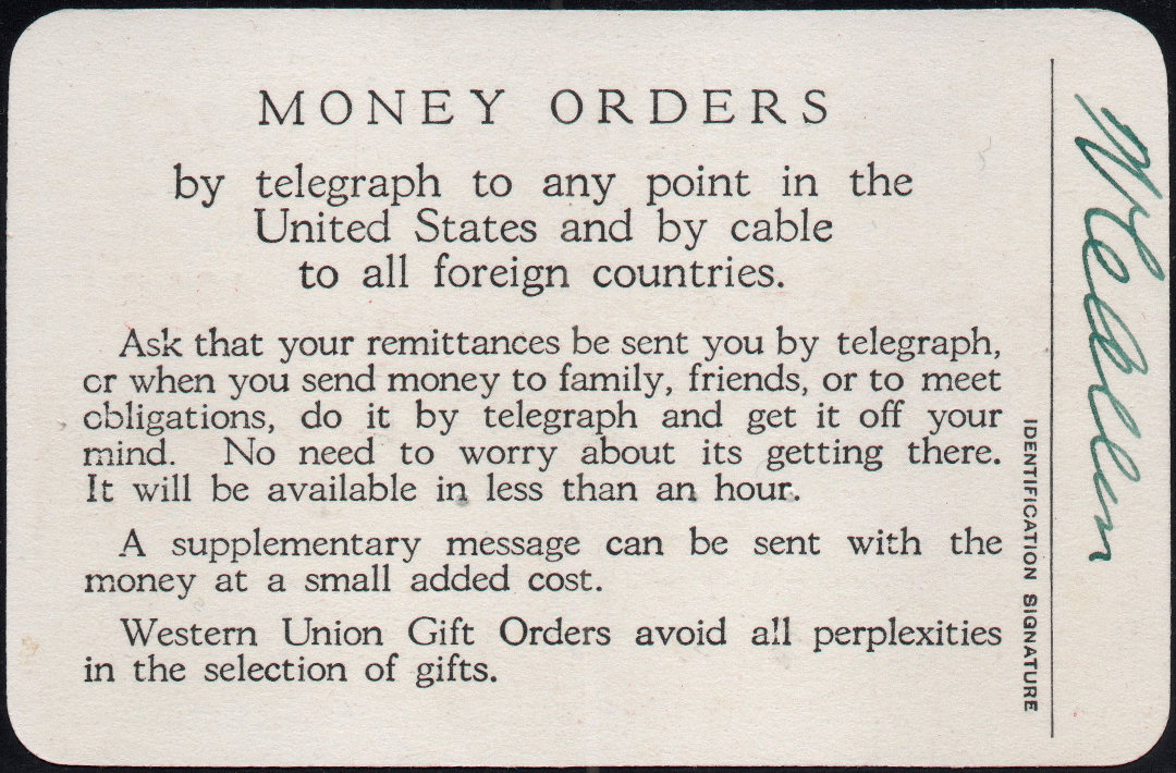 Western Union Collect Authorization 1931 - back