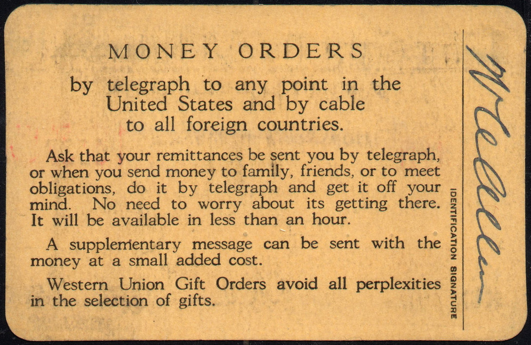 Western Union Collect Authorization 1933-4 - back
