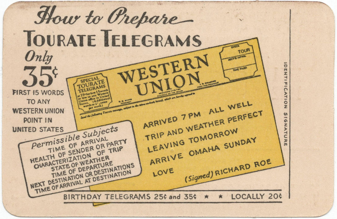 Western Union Collect Authorization 1941-42 - back