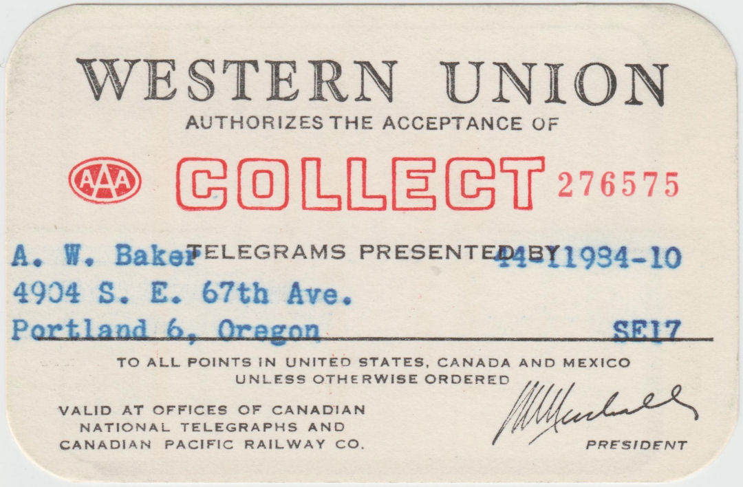 Undated WU Collect Authorization Marshall - 276575 front