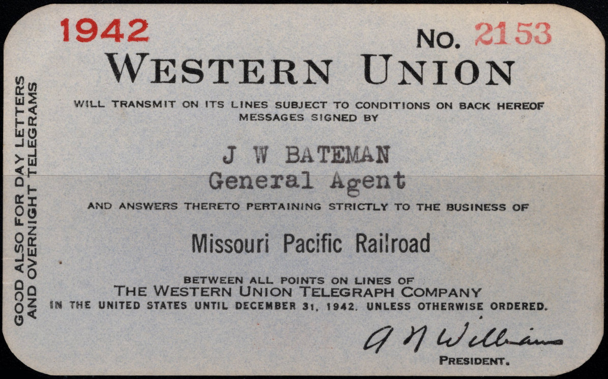Western Union Charge Card 1942 - front