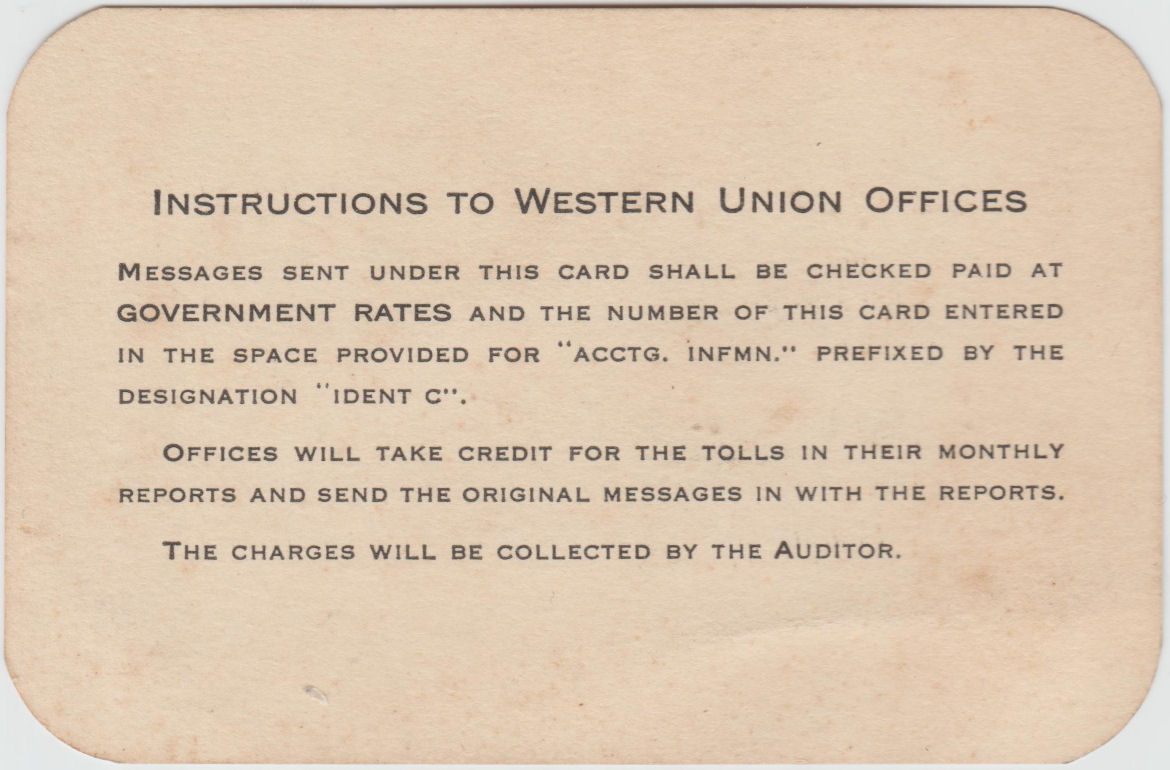 Western Union Government Charge Card 1941? - back