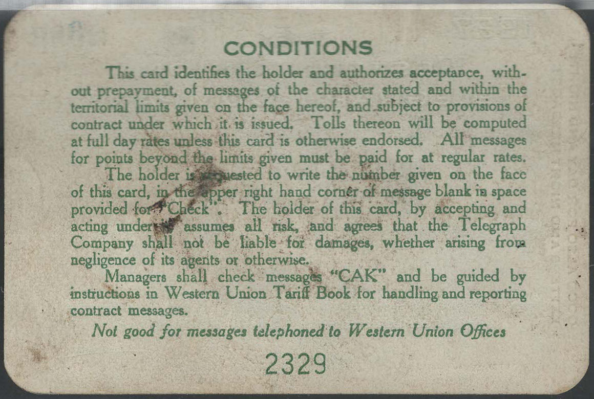1927 Charge Card, 298R - back