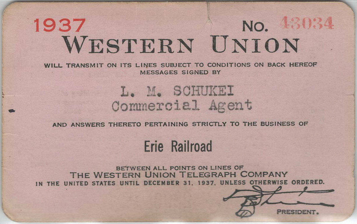 Western Union Charge Card 1937 - front