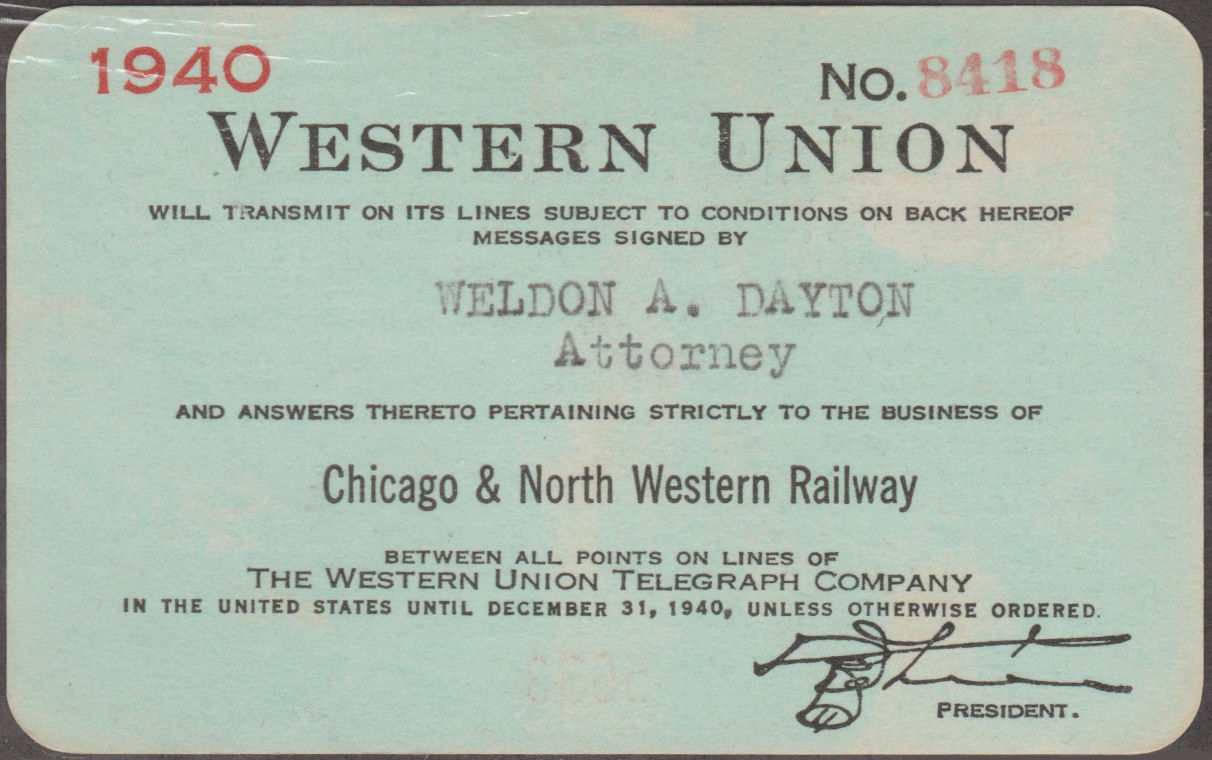 Western Union Charge Card 1940 - front