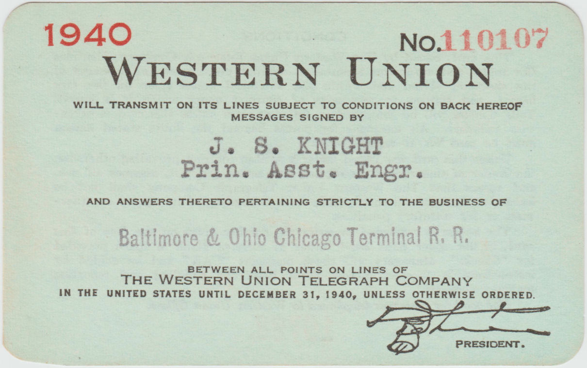 Western Union Charge Card 1940 - front