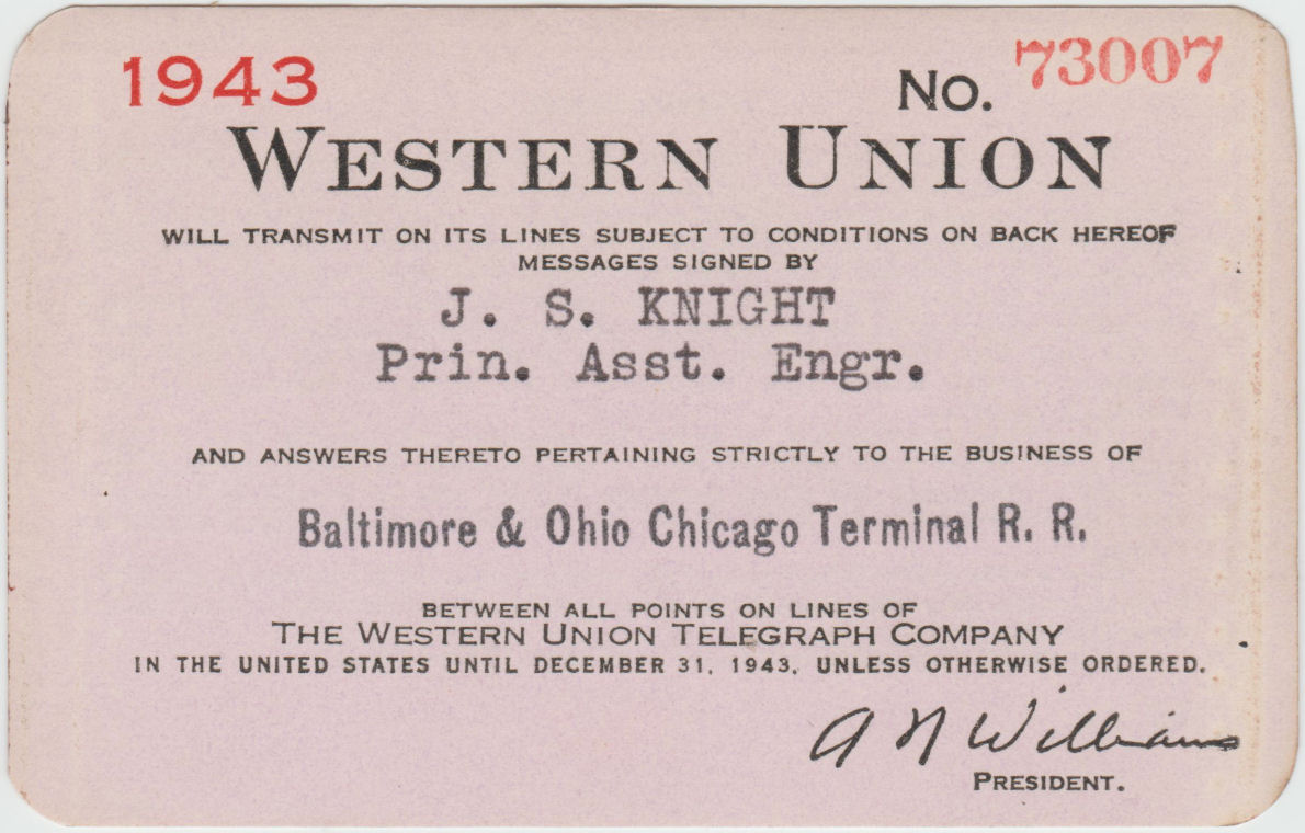 Western Union Charge Card 1943 - front