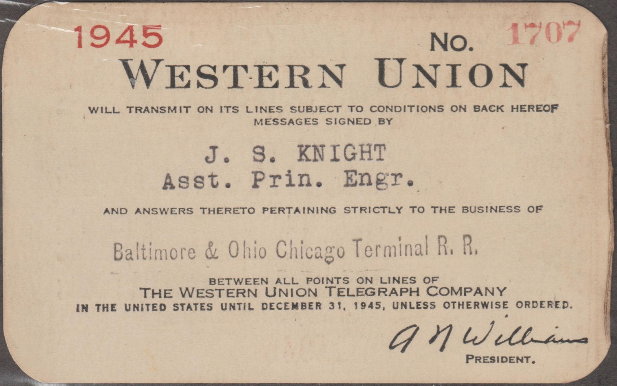 Western Union Charge Card 1945 - front