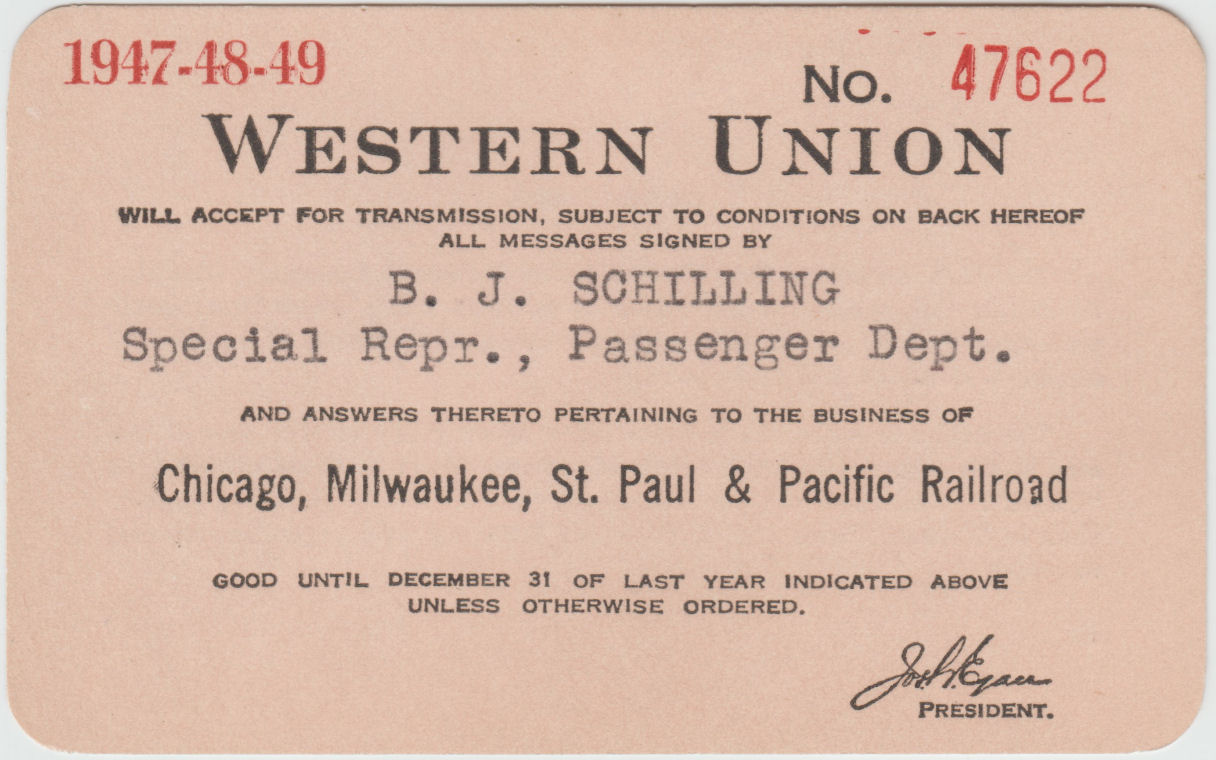 Western Union Charge Card 1947-48-49 - front.