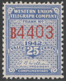 Western Union 1942 25c - B4403