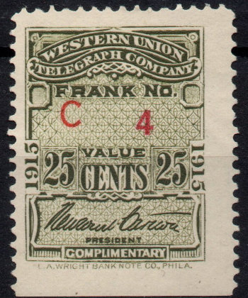 Western Union 1915 25c RH53a - C4, with imprint