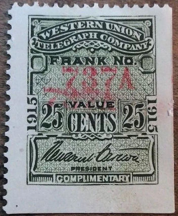 Western Union 1915 25c RH53b - double 721A