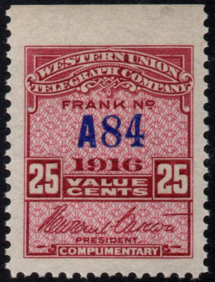 Western Union 1916 25c RH55 - A