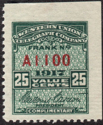 Western Union 1917 25c RH57b - A1100
