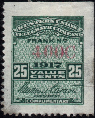 Western Union 1917 25c RH57b - C