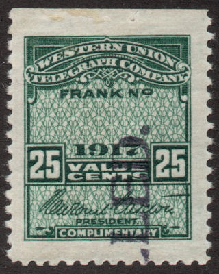 Western Union 1917 25c RH57c