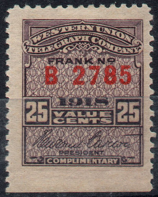 Western Union 1918 25c RH59 - B