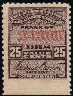Western Union 1918 25c RH59a - B
