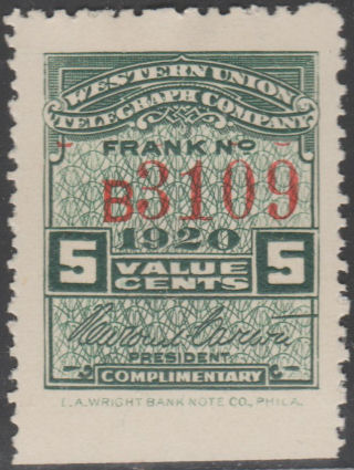 Western Union 1920, RH62 - B3109
