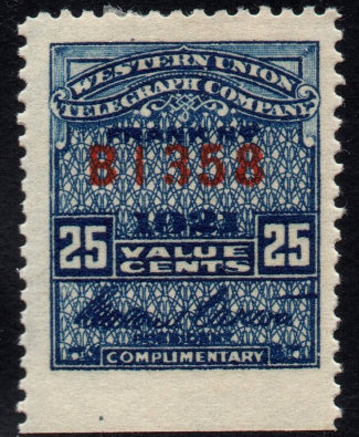 Western Union. 1921 25c RH65 - B