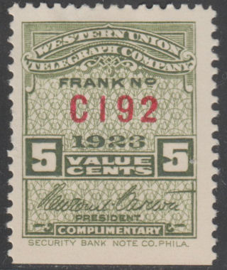 Western Union 1923 - 5c RH68 - C192