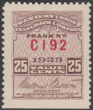Western Union 1923 - 25c RH69 - C192