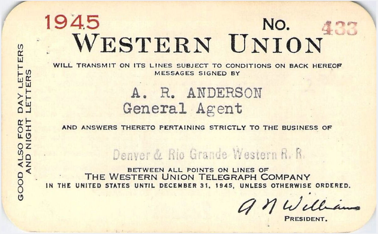 1945 Charge Card, 433 - front