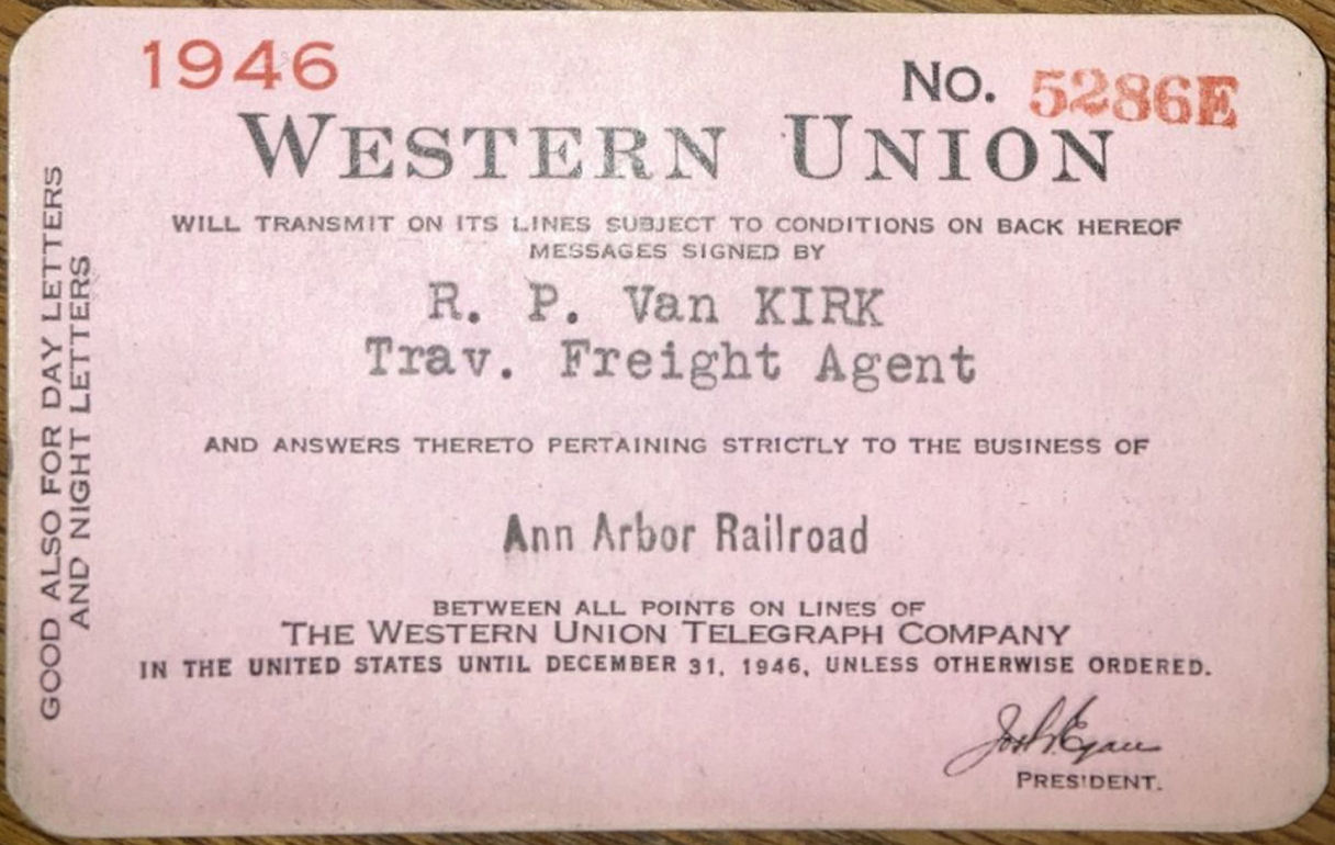 Western Union Charge Card 1946 - front, with President Josh Egan