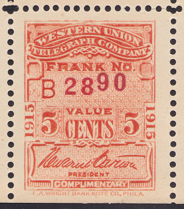 Western Union 1915 5c with imprint