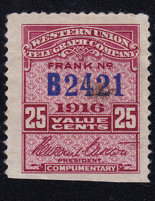 Western Union 1916 25c - B
