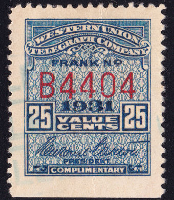 Western Union 1931 25c - B