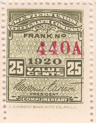 Western Union 1920 25c - A
