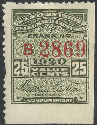 Western Union 1920 25c - B