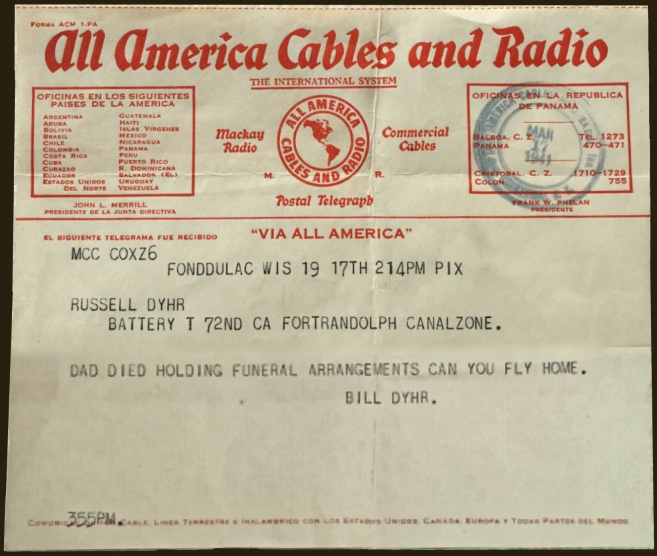 Panama telegram of 1941