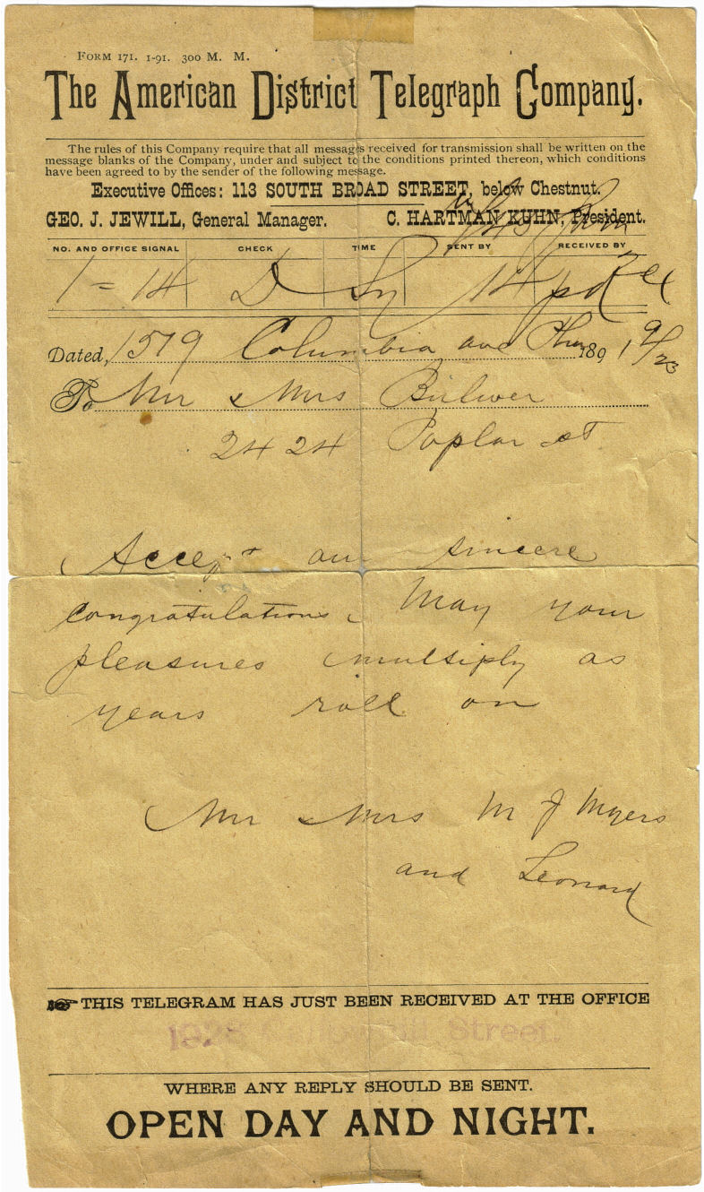 1891 Philadelphia telegram