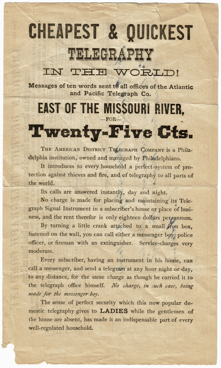 1880's telegram - back