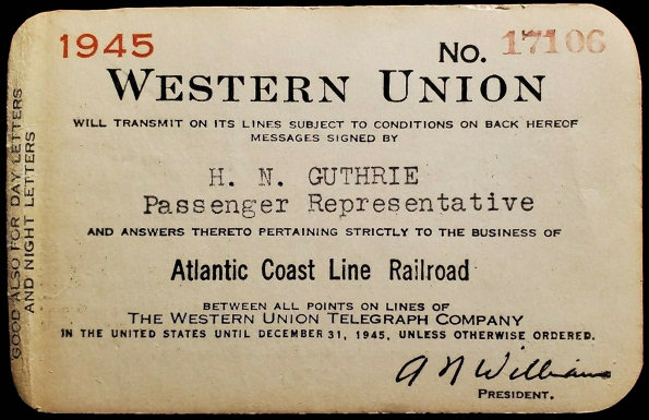 Western Union Charge Card 1933 - front