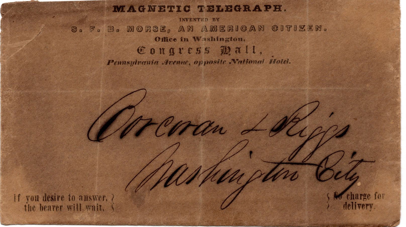 Washington City envelope of 1849