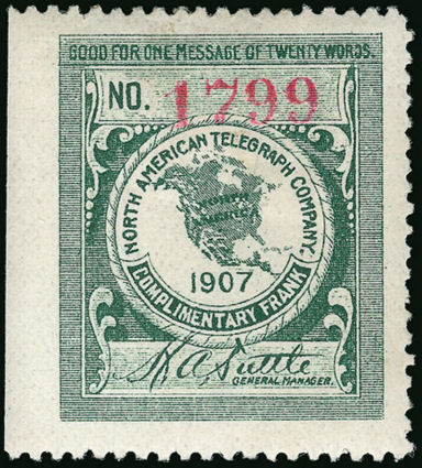 North American Telegraph Franks 1907