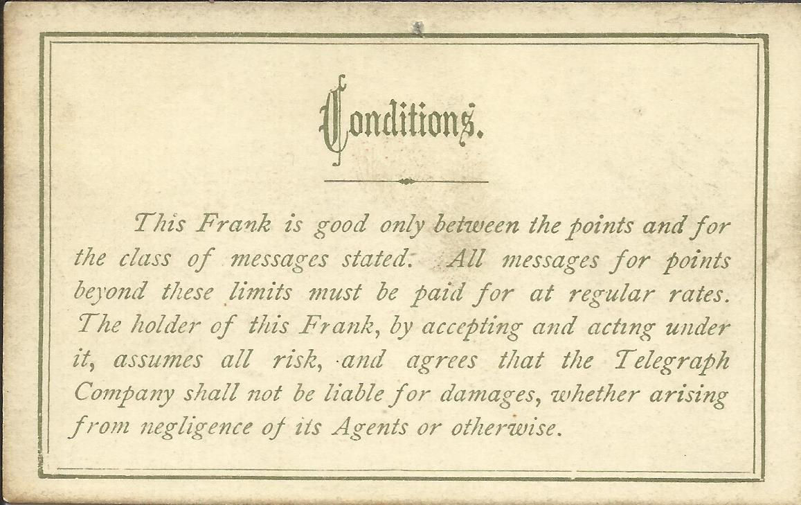 Western Union Business Frank 1889 - Conditions