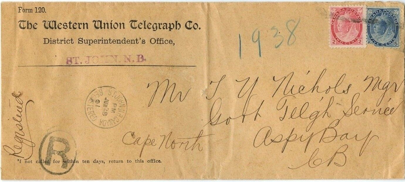 Western Union Envelope - Canada 1901 - front