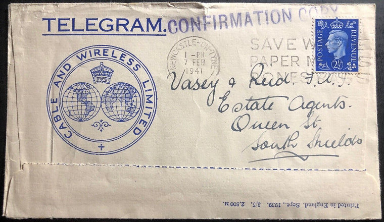 C&W Telegram, 7 February 1941 - front