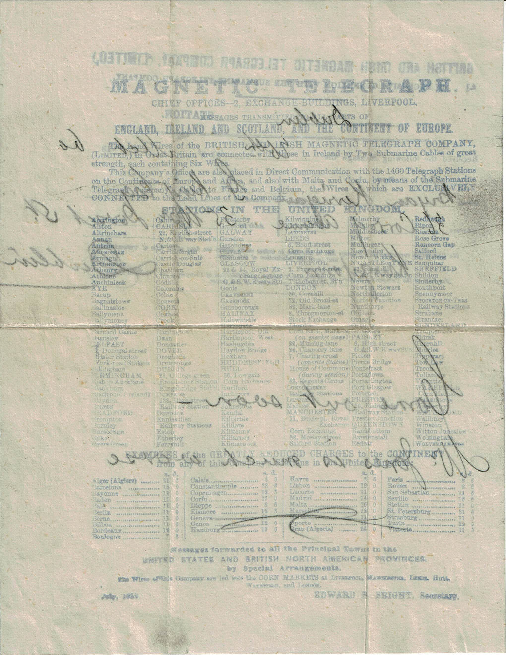 British & Irish Stationery Irish 1852 Form - back