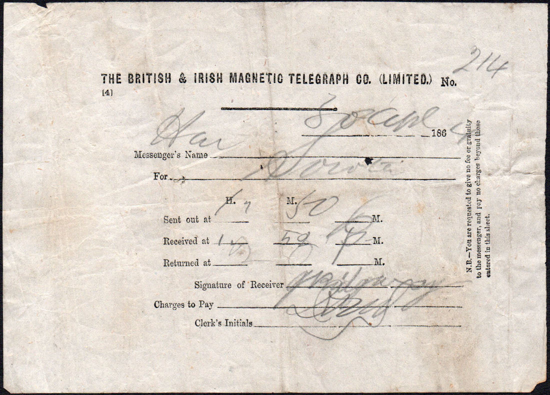 British & Messenger Ticket 1864