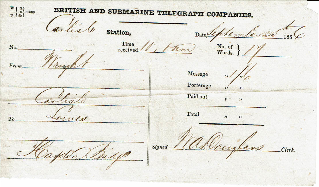Submarine Telegraph Co. 1856 receipt